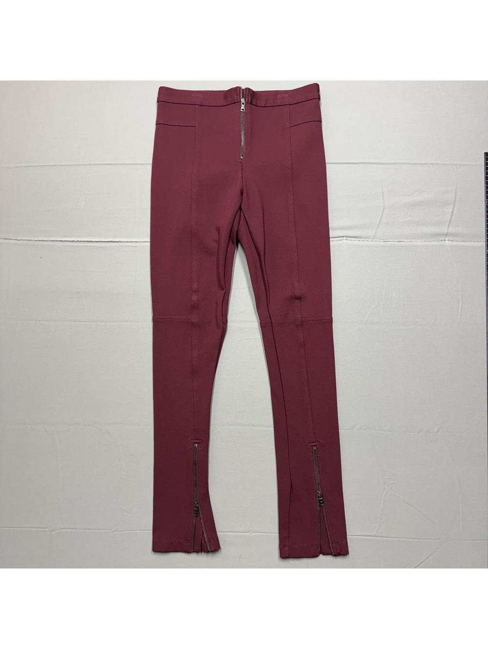 BCBG MAXAZRIA Womens Ponte Knit Front Zip Leggings Size S Burgundy Ankle Zipper